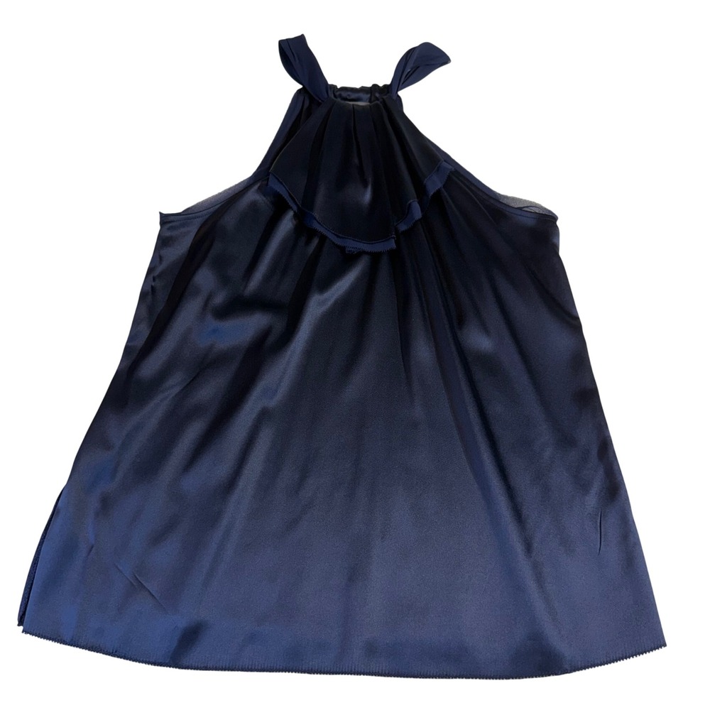 Vince Satin Halter Top Large Navy Ruffle Neck Sleeveless